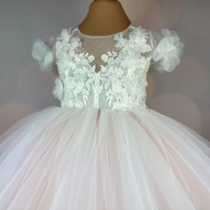 Blumenmädchenkleid, blush, 3D Kleid, Geburtstagskleid, Babykleid, Spitzenkleid, Tüllkleid, Hochzeit, MODEL PENELOPE Bild 3