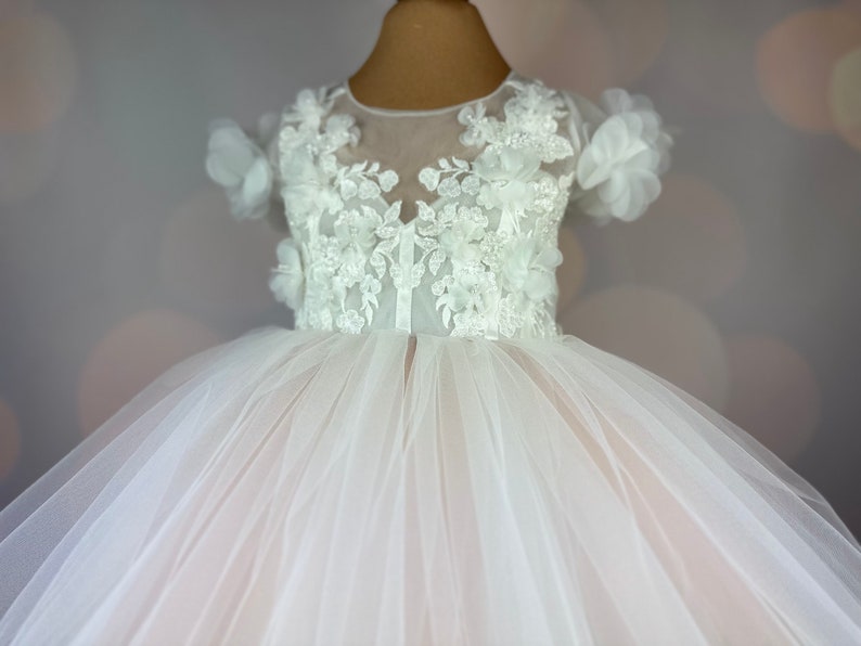 Blumenmädchenkleid, blush, 3D Kleid, Geburtstagskleid, Babykleid, Spitzenkleid, Tüllkleid, Hochzeit, MODEL PENELOPE Bild 3