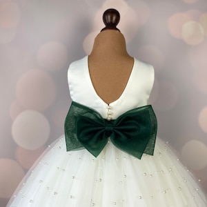 Hunter sash Flower girl dress, Birthday Dress, Baby Dress, Lace Dress, Tulle Dress, Wedding, hunter green, Ceremony Dress Baby, MODEL IH001