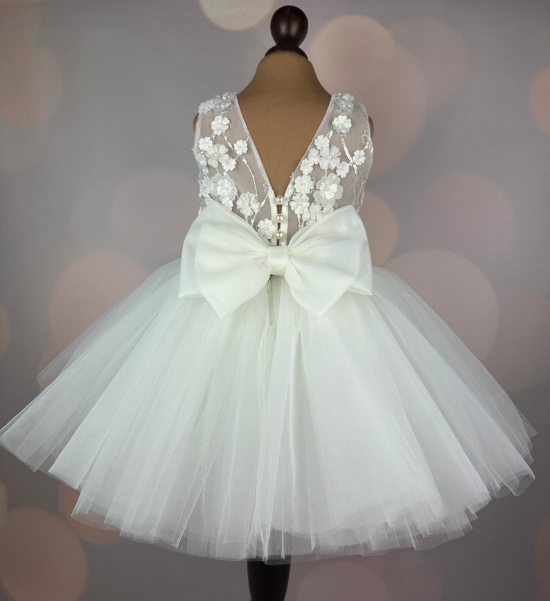Robe de fille de fleur, robe 3D, robe d'anniversaire, robe de bébé, robe en dentelle, robe en tulle, mariage, robe champagne MODÈLE CHLOE image 6