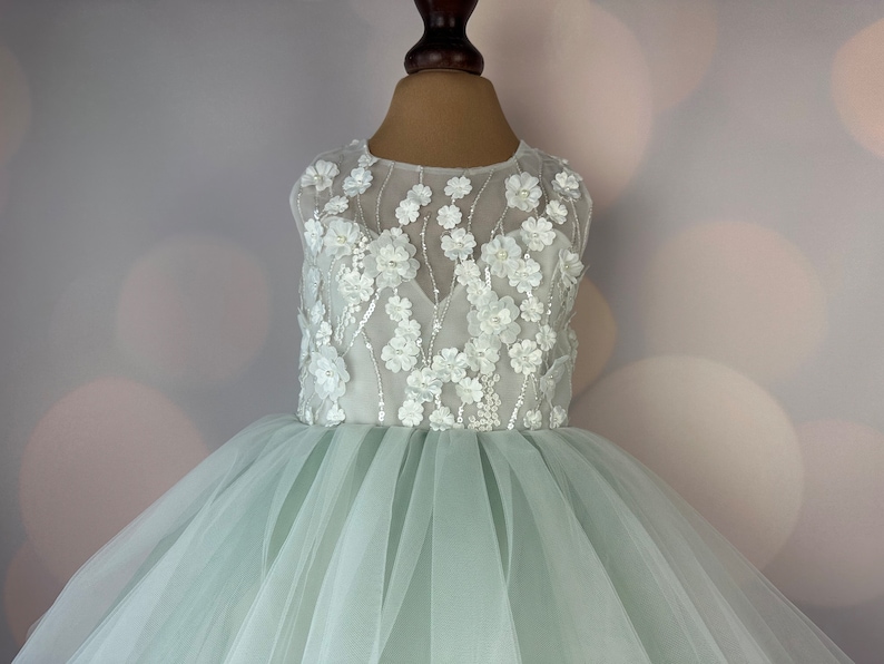 Robe de demoiselle d'honneur, vert sauge, robe 3D, robe d'anniversaire, robe de bébé, robe en dentelle, robe en tulle, mariage, robe champagne MODÈLE CHLOE SAGE image 5