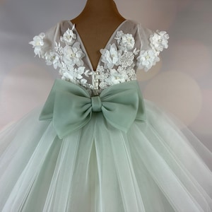 Robe de demoiselle d'honneur, vert sauge, robe 3D, robe sauge, robe d'anniversaire, robe de bébé, robe en dentelle, robe en tulle, mariage, modèle IS101 image 1