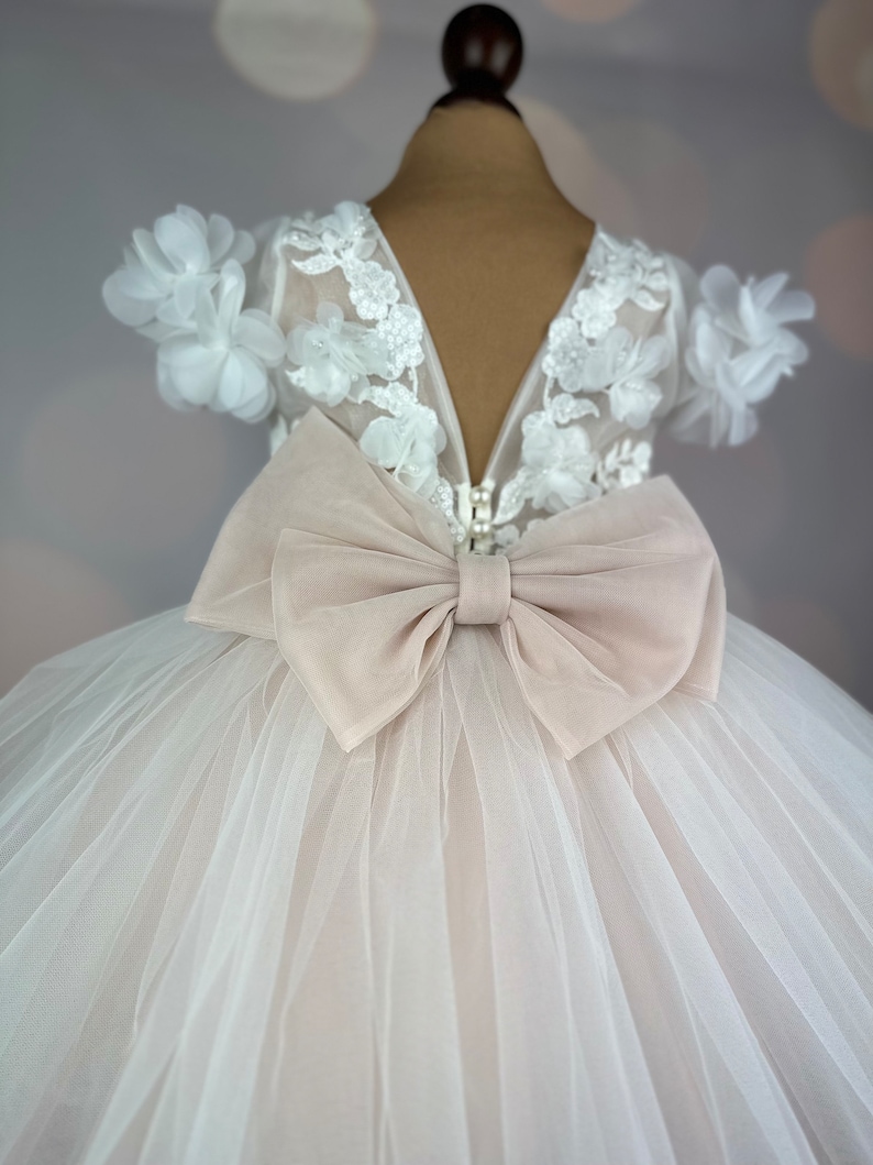 Blumenmädchenkleid, blush, 3D Kleid, Geburtstagskleid, Babykleid, Spitzenkleid, Tüllkleid, Hochzeit, MODEL PENELOPE Bild 4