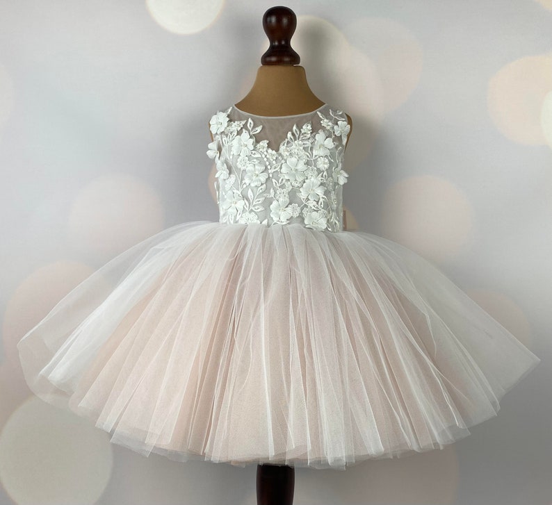 Flower girl dress, blush, 3D dress, Birthday Dress, Baby Dress, Lace Dress, Tulle Dress, Wedding, MODEL IB033 image 5