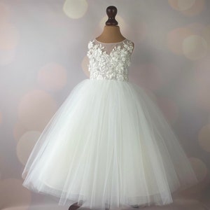 Flower girl dress, ivory, Floor length, Full length, First Communion Dress, Baby Dress, Lace Dress, Tulle Dress, Wedding, MODEL I033F image 2