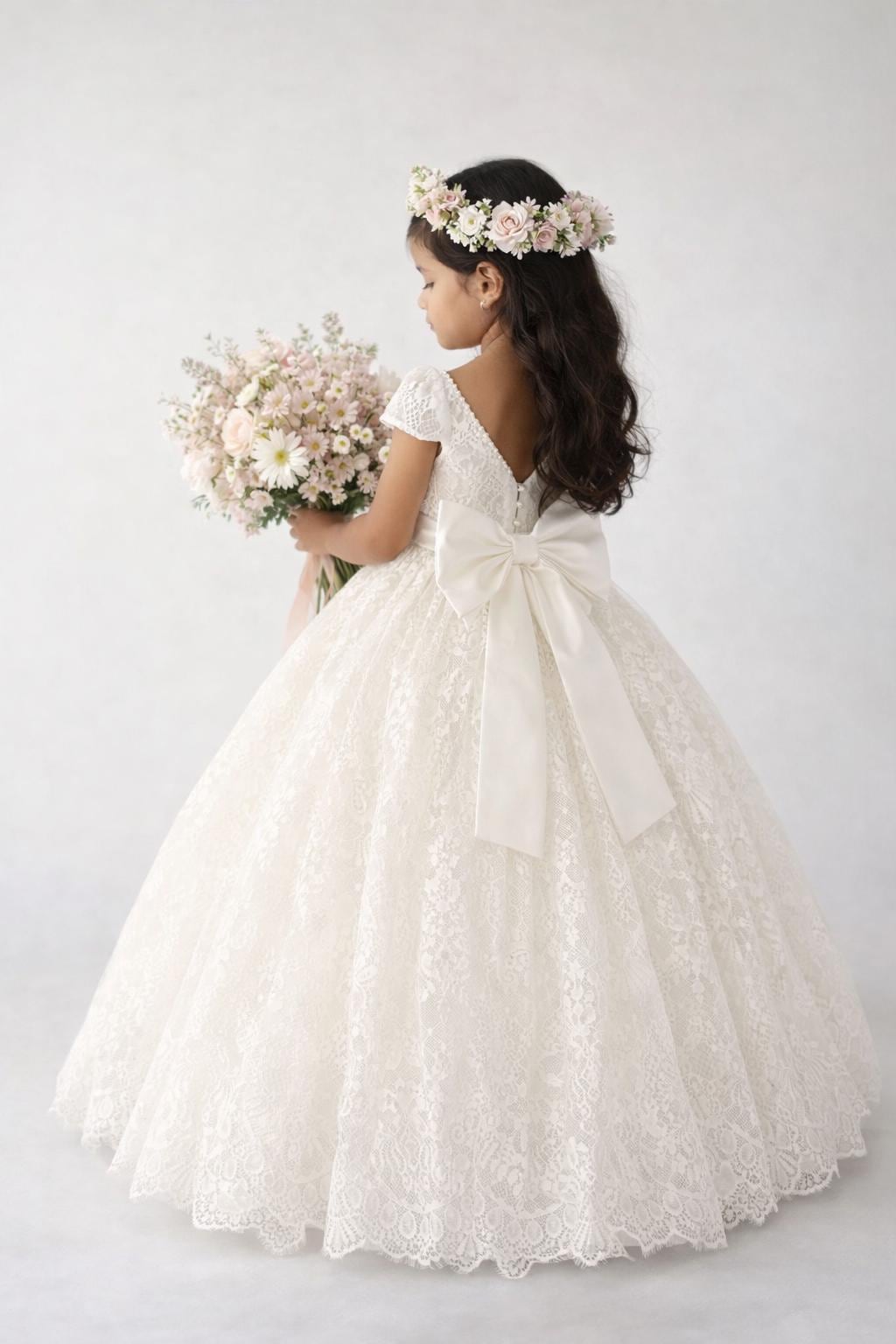 chinese dress ladies Lace Long Sleeve First Communion Dress for Girls – Ivory Tulle Princess  Ball Gown main image 1