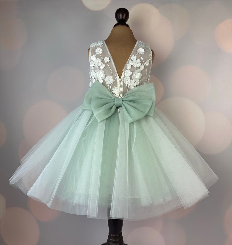 Robe de demoiselle d'honneur, vert sauge, robe 3D, robe d'anniversaire, robe de bébé, robe en dentelle, robe en tulle, mariage, robe champagne MODÈLE CHLOE SAGE image 4