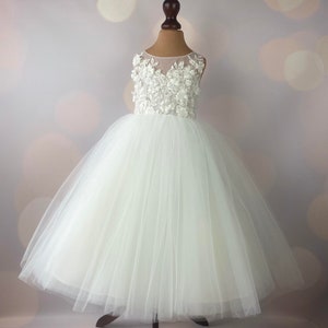 Flower girl dress, ivory, Floor length, Full length, First Communion Dress, Baby Dress, Lace Dress, Tulle Dress, Wedding, MODEL I033F image 3