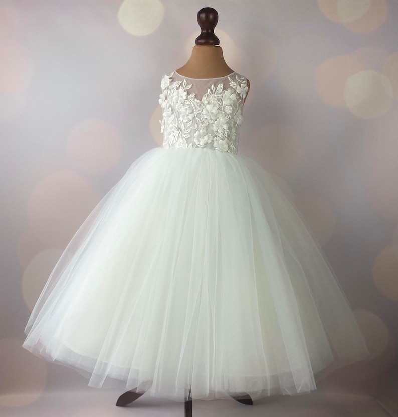 Flower girl dress, ivory, Floor length, Full length, First Communion Dress, Baby Dress, Lace Dress, Tulle Dress, Wedding, MODEL I033F image 3
