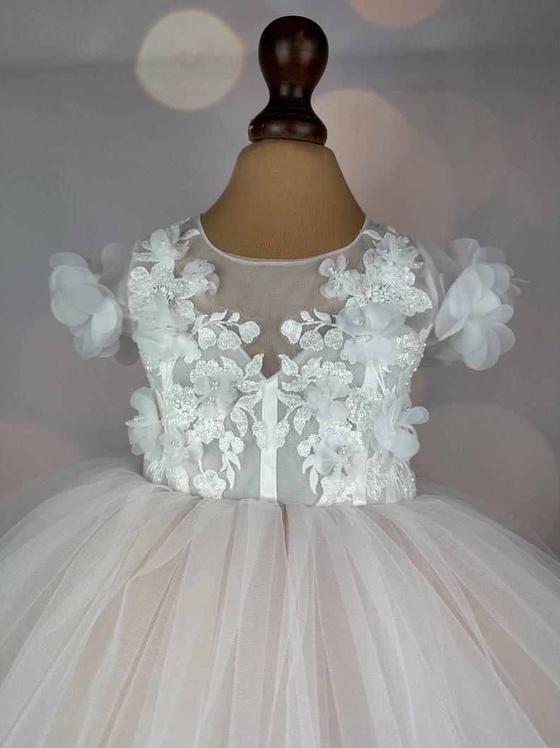 Blumenmädchenkleid, blush, 3D Kleid, Geburtstagskleid, Babykleid, Spitzenkleid, Tüllkleid, Hochzeit, MODEL PENELOPE Bild 7