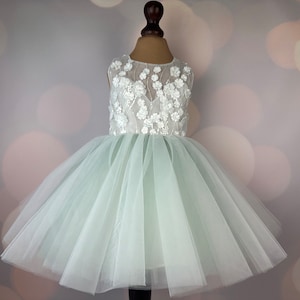 Robe de demoiselle d'honneur, vert sauge, robe 3D, robe d'anniversaire, robe de bébé, robe en dentelle, robe en tulle, mariage, robe champagne MODÈLE CHLOE SAGE image 6