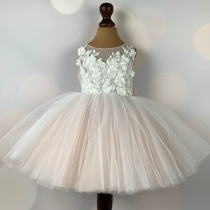 Flower girl dress, blush, 3D dress, Birthday Dress, Baby Dress, Lace Dress, Tulle Dress, Wedding, MODEL IB033 image 6