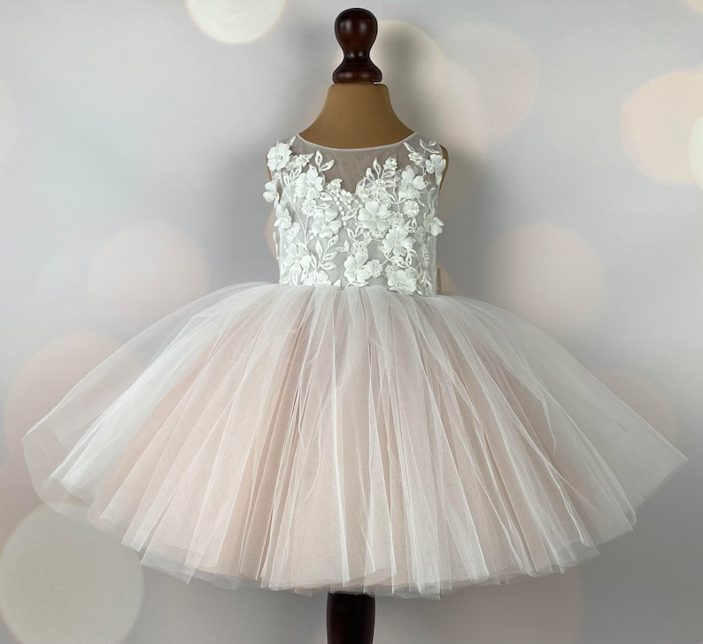 Flower girl dress, blush, 3D dress, Birthday Dress, Baby Dress, Lace Dress, Tulle Dress, Wedding, MODEL IB033 image 6