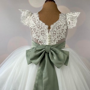 Robe de demoiselle d'honneur, robe sauge, robe d'anniversaire, robe de bébé, robe en dentelle, robe en tulle, mariage, modèle IS004 image 3