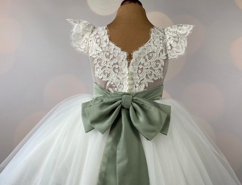 Flower girl dress, Sage dress, Birthday Dress, Baby Dress, Lace Dress, Tulle Dress, Wedding, MODEL IS004 image 3