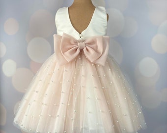 Flower girl dress, blush, Birthday Dress, Baby Dress, Lace Dress, Blush Dress, Tulle Dress, Wedding, MODEL IB049