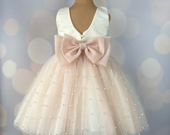 Robe de demoiselle d'honneur, rose poudré, robe d'anniversaire, robe de bébé, robe en dentelle, robe rose poudré, robe en tulle, mariage, modèle IB049