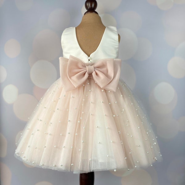 Robe de demoiselle d'honneur, rose poudré, robe d'anniversaire, robe de bébé, robe en dentelle, robe rose poudré, robe en tulle, mariage, modèle IB049