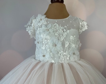 Flower girl dress, 3D dress,  Blush, Birthday Dress, Baby Dress, Lace Dress, Tulle Dress, Wedding, TRISH BLUSH