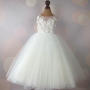 Flower girl dress, ivory, Floor length, Full length, First Communion Dress, Baby Dress, Lace Dress, Tulle Dress, Wedding, MODEL I033F image 7