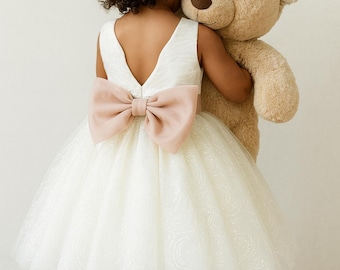 Lace Flower Girl Dress: Shining Tulle, Open Back