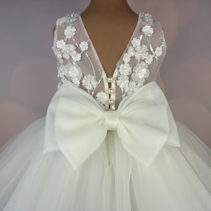 Ivory Lace Flower Girl Dress: 3D Floral Tulle Birthday Dress