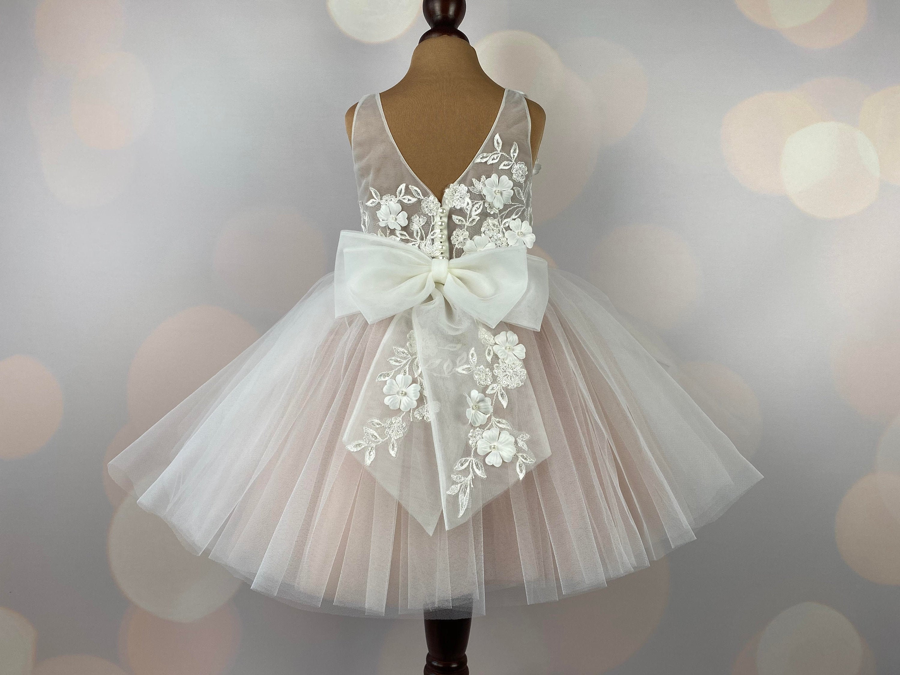 Floryme Embroidery 3D-Flower Knee-length Toddler Birthday Dress