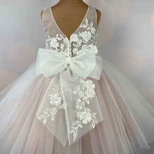 Baby Girls 3D Ribbon Flower Crystal Tulle Flower Girl Dress 3-24M main image 0