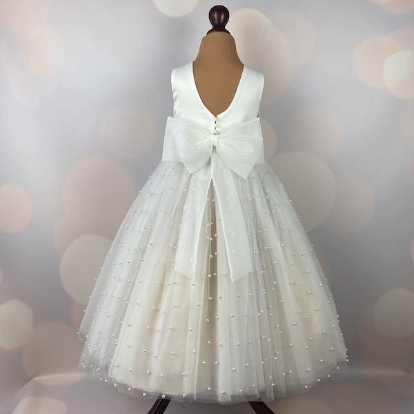 Elfenbein Blumenmädchen Kleid, Champagner, Geburtstagskleid, Babykleid, SatinDress, Tüll Kleid, Hochzeit, MODELL ICH001F