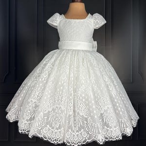 Off-white Lace Flower girl dress, first communion dress Birthday Dress, Baby Dress, Lace Dress, Tulle Dress, Wedding, MODEL PANDORA