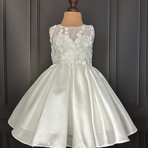 Ivory Lace Flower Girl Dress: Taffeta Skirt, Communion Dress
