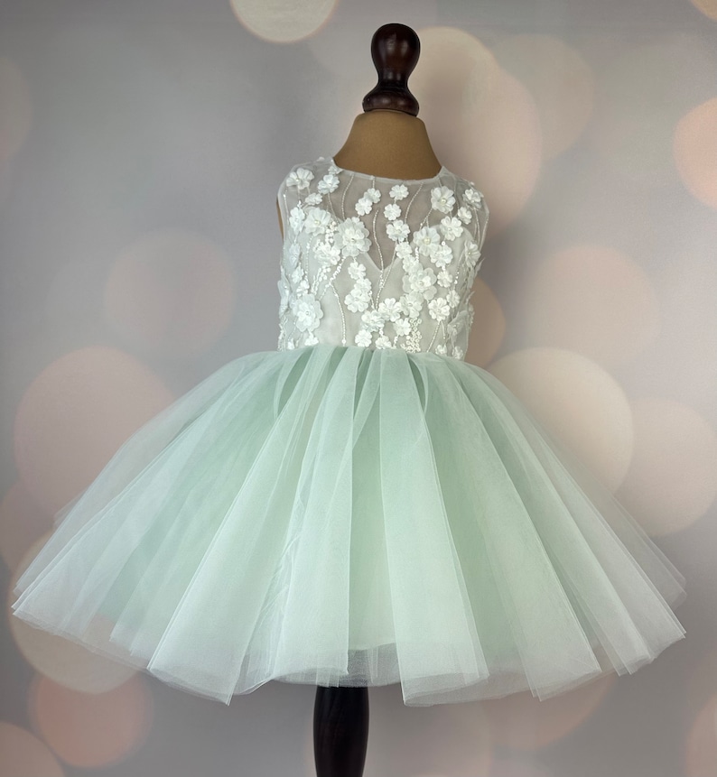 Robe de demoiselle d'honneur, vert sauge, robe 3D, robe d'anniversaire, robe de bébé, robe en dentelle, robe en tulle, mariage, robe champagne MODÈLE CHLOE SAGE image 7