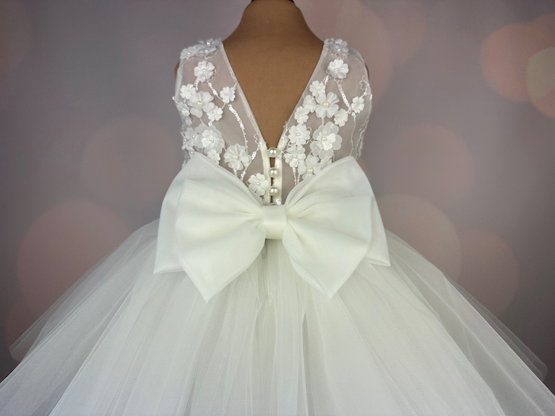 Robe de fille de fleur, robe 3D, robe d'anniversaire, robe de bébé, robe en dentelle, robe en tulle, mariage, robe champagne MODÈLE CHLOE image 4