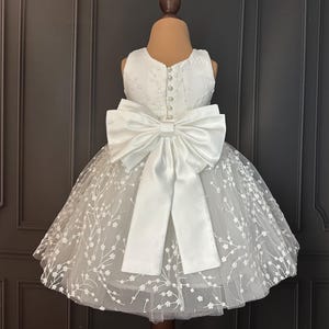 Glitter Flower Girl Dress: Ivory Tulle, Satin Bow