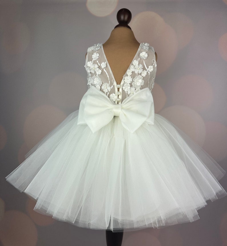 Robe de fille de fleur, robe 3D, robe d'anniversaire, robe de bébé, robe en dentelle, robe en tulle, mariage, robe champagne MODÈLE CHLOE image 8