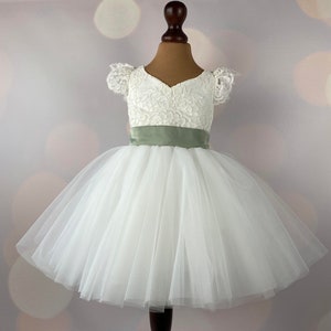 Flower girl dress, Sage dress, Birthday Dress, Baby Dress, Lace Dress, Tulle Dress, Wedding, MODEL IS004