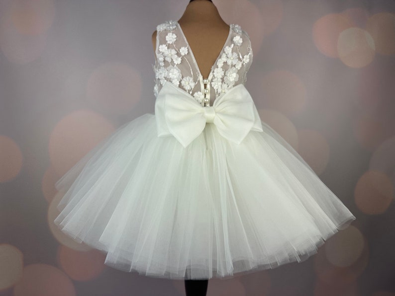 Robe de fille de fleur, robe 3D, robe d'anniversaire, robe de bébé, robe en dentelle, robe en tulle, mariage, robe champagne MODÈLE CHLOE image 9