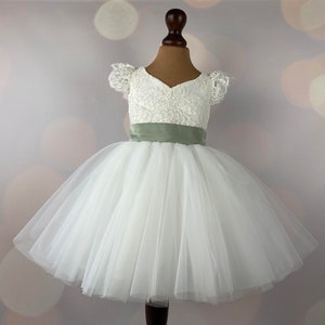 Flower girl dress, Sage dress, Birthday Dress, Baby Dress, Lace Dress, Tulle Dress, Wedding, MODEL IS004 image 6