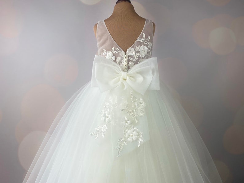 Flower girl dress, ivory, Floor length, Full length, First Communion Dress, Baby Dress, Lace Dress, Tulle Dress, Wedding, MODEL I033F image 5
