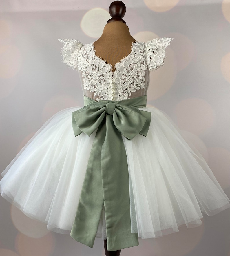 Robe de demoiselle d'honneur, robe sauge, robe d'anniversaire, robe de bébé, robe en dentelle, robe en tulle, mariage, modèle IS004 image 4