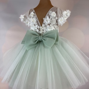 Robe de demoiselle d'honneur, vert sauge, robe 3D, robe sauge, robe d'anniversaire, robe de bébé, robe en dentelle, robe en tulle, mariage, modèle IS101 image 6