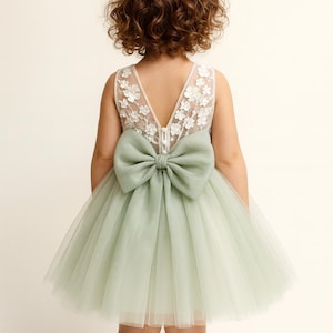 Abito da damigella d&#39;onore verde salvia: abito da sposa in tulle con pizzo 3D