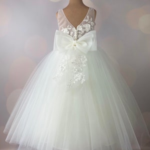 Flower girl dress, ivory, Floor length, Full length, First Communion Dress, Baby Dress, Lace Dress, Tulle Dress, Wedding, MODEL I033F image 4