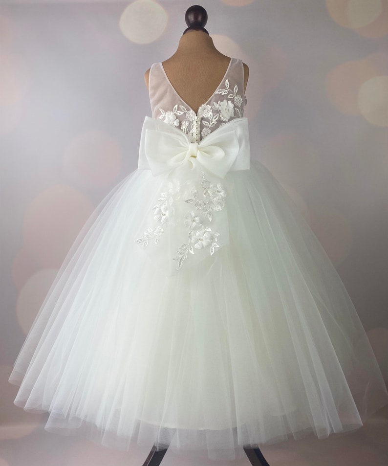 Flower girl dress, ivory, Floor length, Full length, First Communion Dress, Baby Dress, Lace Dress, Tulle Dress, Wedding, MODEL I033F image 4