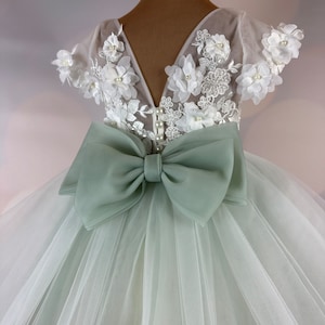 Flower girl dress, sage green, 3D dress, Sage dress, Birthday Dress, Baby Dress, Lace Dress, Tulle Dress, Wedding, MODEL IS101 image 5