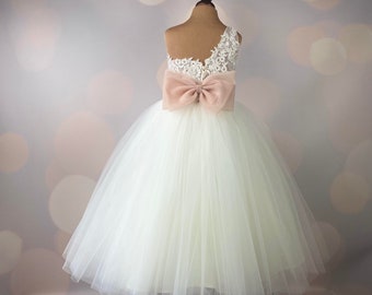 Ivory, Floor length, Full length, Flower girl dress, Birthday Dress, Baby Dress, Lace Dress, Tulle Dress, Wedding, MODEL  I034F