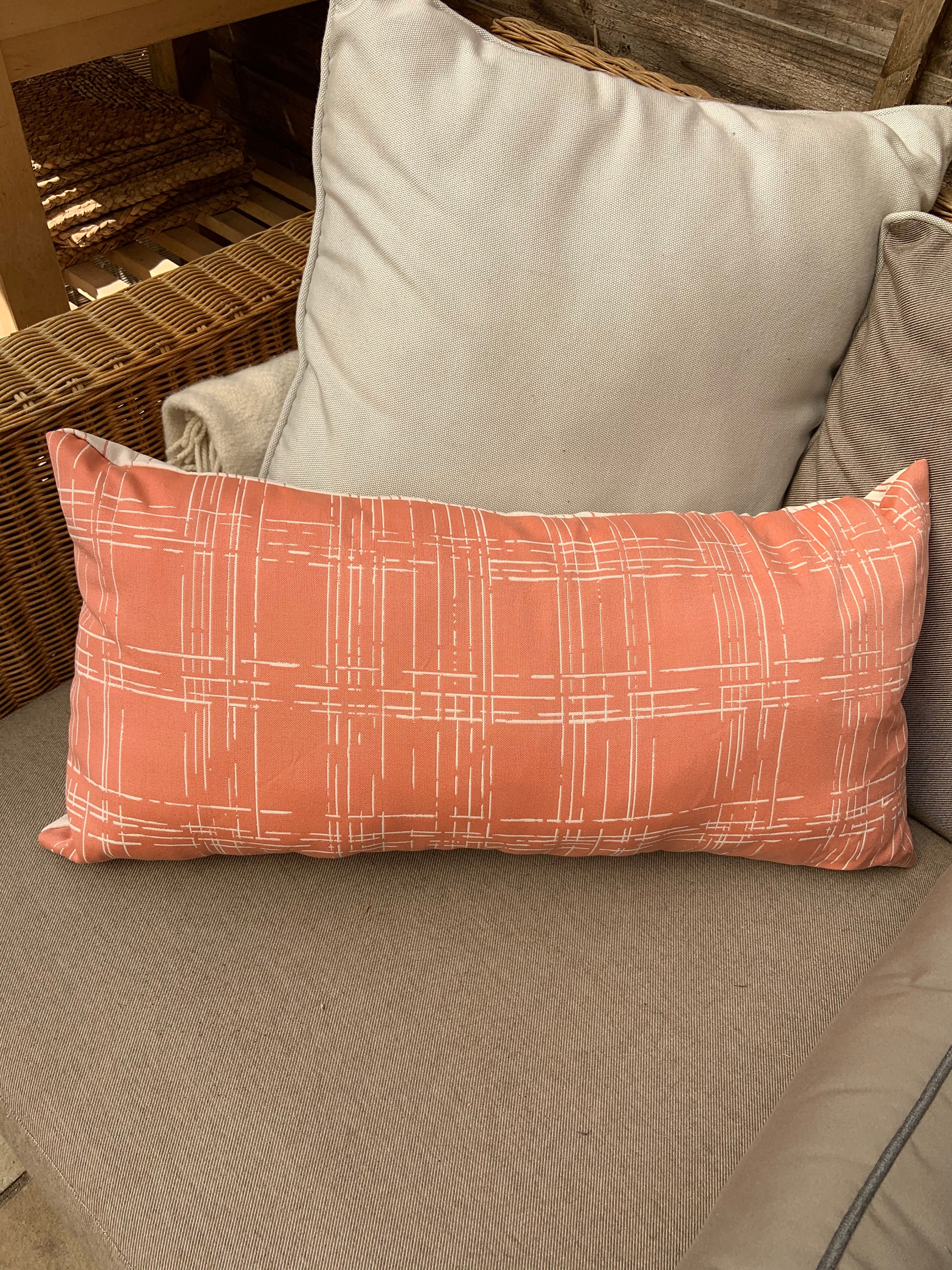Perennials outdoor fabric cushion. Drypoint Plaid. Etsy