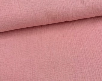 Tessuto in mussola di cotone doppia garza tinta unita rosa cipria