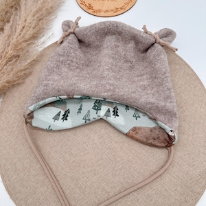 Herbst /Winter Walkmütze aus Merinowalk / Haselnuss meliert - für Babys und Kinder