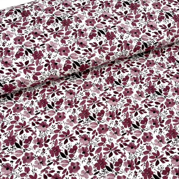 Jersey Stoff Mauve Blumen altrosa Flowers Baumwolljersey